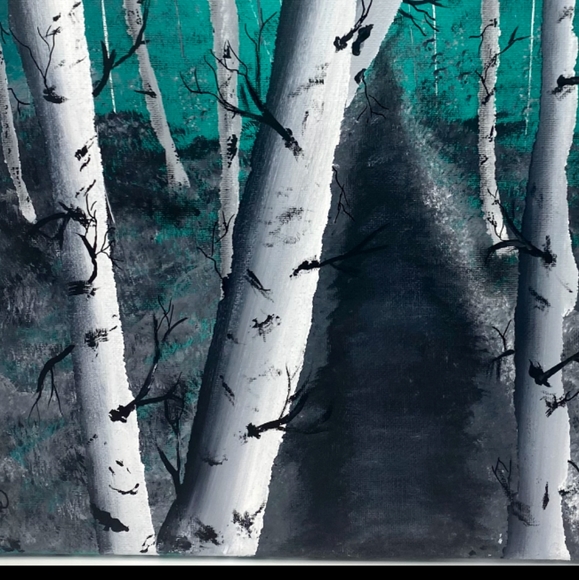 Artist Signed "Birch Tree Forest" Acrylic Painting on 14"x 11" Canvas - Picture 3 of 3
